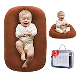 Loevin Baby Lounger for Newborn (0-24 Months), 100% Breathable Cotton Baby Nest, 3-in-1 Infant Lounger & Play Mat & Diaper Changing Pad, Portable for Home & Travel, Infant Essentials Gifts (Coffee)