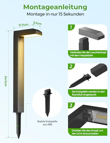 iseeway Solarlampen für Außen Garten 6 Stück, 3-Phasen-Farbwechsel (3000K/4500K/6500K) LED, IP65 Wasserdicht, Automatisches Ein/Aus, Solar Gartenleuchten für Hof, Terrasse & Wege