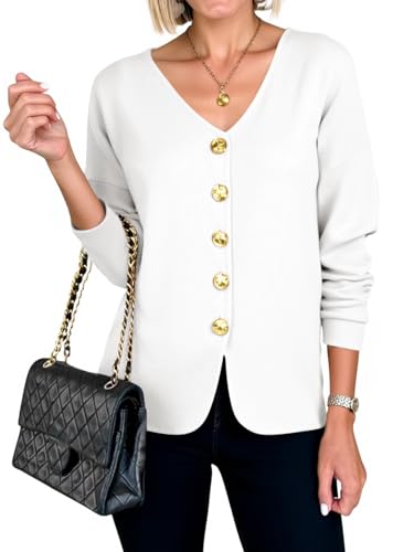 Cicy Bell Womens Button Up Cardigan Sweaters Blazer Trendy Lightweight V Neck Long Sleeve Sweater Tops