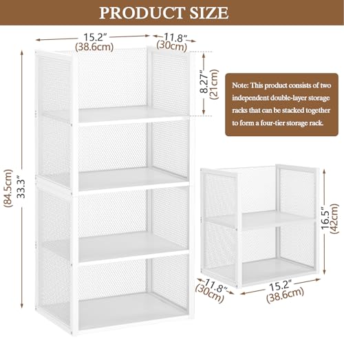 4-Tier Stackable Closet Organizers and Storage Basket, Wire Clothes Shelf Organizer Bins, Sweater Storage for Wardrobe Cupboard, Multifunctional Cube Storage Box for Kitchen Bath Laundry Room, White by DAOUTIME - Used condition - Image 2