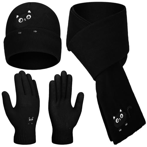 Cadeau de Noël pour amoureux des chats : ensemble bonnet d'hiver pour chat, écharpe et gants