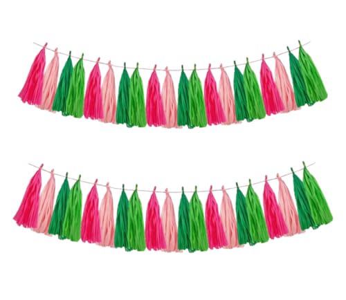 Image of 20PCS Pink and Green Tissue Garland,Paper Tassels Garland Banner Perfect for Party Decorations Baby Shower Summer Tropical Theme Table Decor