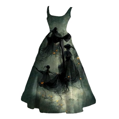 Winterkleid Damen Elegant Halloween-Kostüme für Frauen, Aufdruck, ausgestelltes Kleid, ärmellose Tunika, Cocktailkleid, Kleider für...
