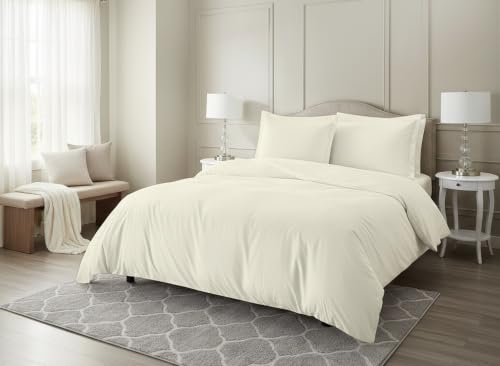 Image of Duvet Cover Set Single Size Bed (60x92 Inch) 1 Duvet Cover + 2 Pillow Covers with Zipper 400 TC Microfiber Luxurious Quilt, Comforter, Rajai, Dohar Blanket Cover (Ivory)