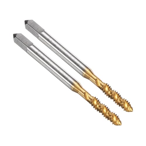 sourcing map 2pcs Spiral Flute Thread Taps 6-32 UNC 2B Machine Threading Tap Bit, Titanium Coated Screw Tapping Repair Tool, M2 High-Speed Steel (HSS)