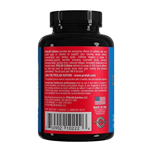 Image of ProLab Caffeine 200mg Tablets, Energy & Mental Focus (100 Count)