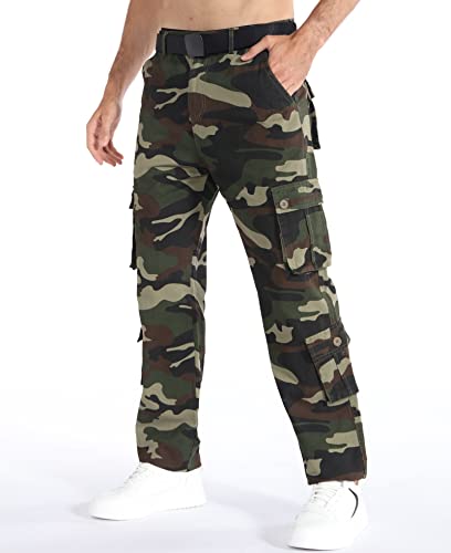zeetoo Mens Relaxed-Fit Cargo Pants Multi Pocket Military Camo Combat Work Pants2