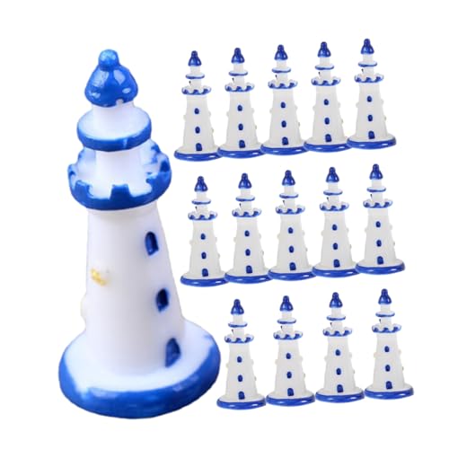 FUNNETOYU Mini Torre Mediterránea de Resina Azul 15 Piezas, Adorno Náutico para Decoración de Casas de Muñecas, Accesorios para Mini Paisajismo y Fotografía Temática Marina