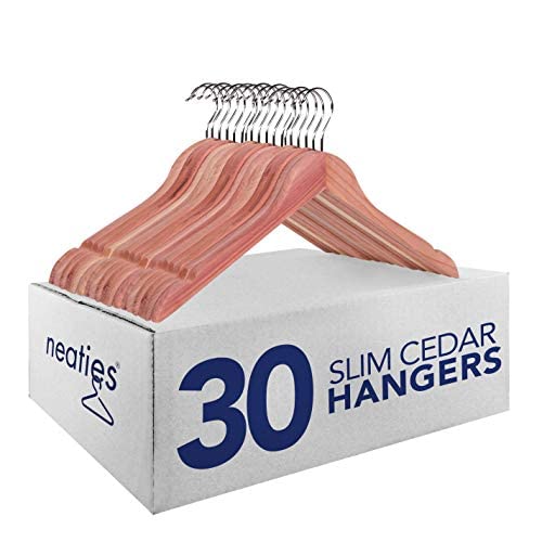 Neaties Red Cedar Hangers | 3/8" Slim And Non-Slip Hangers | With 360° Degree Swivel Hook & Smooth Cut Notches | 30 Pack #TOP17