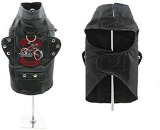 DOGGIE DESIGN Biker Dawg Motorcycle Dog Jacket Harness Vintage Black Faux Leather Choose Size(Small)