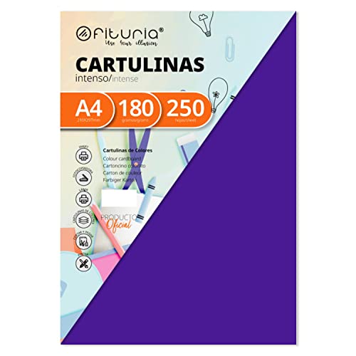 Pack 250 Cartulinas Color Morado Tamaño A4 180g