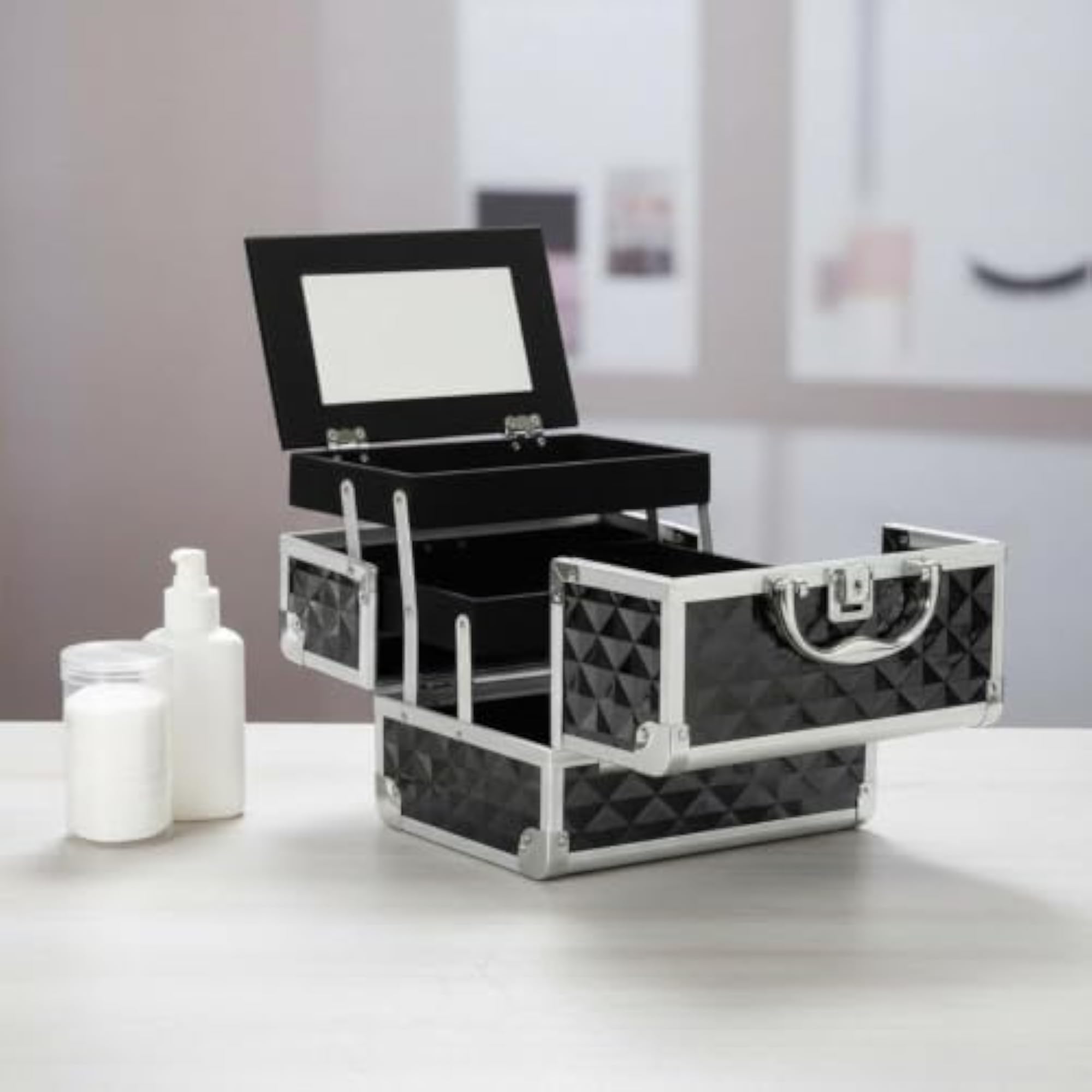 Makeup Box with Mirror, Large Capacity Portable Case