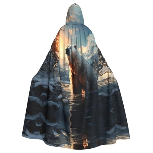 ASKhgg Capa con capucha unisex con estampado de oso polar en invierno, bata de mago de Halloween, para fiestas, carnaval, eventos temáticos de Navidad