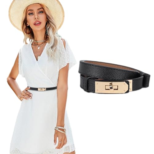 Image of Aurolran Women's Fashion Classic Metal Buckle Leather Belt with Jeans Dress