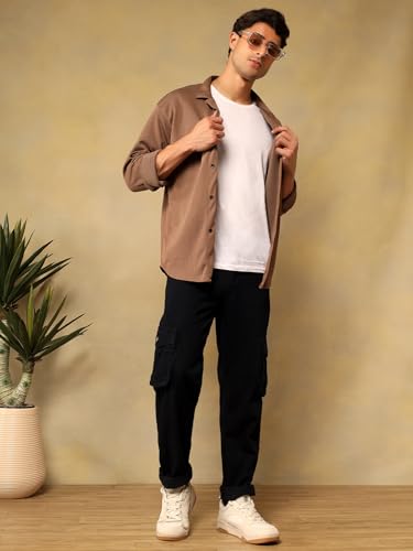 Image of KOTTY Mens Solid|Mid Rise| Utility Pocket|Button|Ankle Length Cargo Jeans