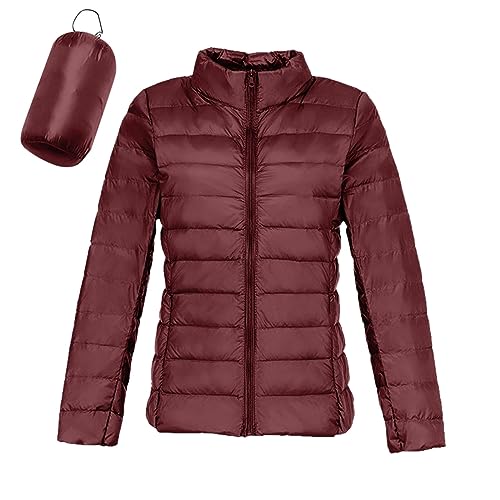 Aniywn Light Jackets for Women Warm No Hood Down Jacket Packable Short Fall Jacket Zip Cardigan Winter Coats with Pockets