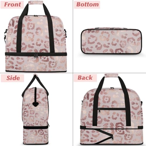 Large Weekender Overnight Bags Rose Gold Animal Leopard Travel Duffel Bag for Women Men Gym Bag With Shoe Compartment Foldie Travel Tote Bag Carry On Personal Item Bag for Travel Gym Sports3
