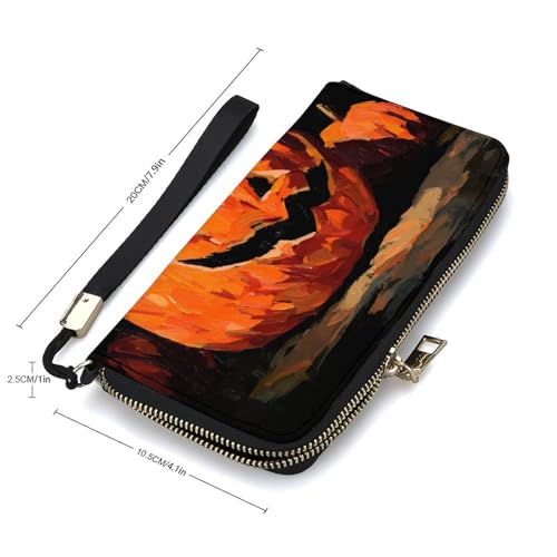 Halloween Pumpkin Horror PU Leather Clutch Long Bifold Wallet, Coin Purse Credit Pass Case, Durable Card-Holder Money Storage for Women Men2