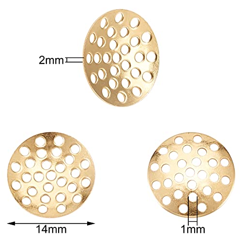 Image of LiQunSweet 200Pcs Brass Brooch Pendant Finger Ring Brooch Sieve Findings Perforated Disc Settings Flat Round for DIY Disc Dangle Drop Earrings Making Supplies - 14mm