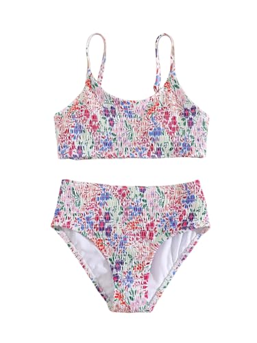 Image of SOLY HUX Girl's Floral Print Bikini Set Spaghetti Strap Smocked Bathing Suit Two Piece Swimsuit