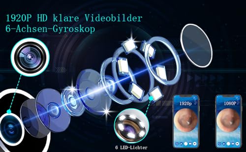 LEBEXY Ohrenreiniger Ohrenschmalz Entferner Otoskop | 1920P Wifi Ohrreiniger Kamera mit 6 LEDs | Ohrkamera 10mm Brennweite | Ohr Endoskop Ohren Reinigung Ohrspiegel für Android/IOS/Harmony OS