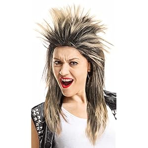Peluca 80’s Tina Rockstar Peluca negra y rubia – el accesorio perfecto para tu disfraz rockero de carnaval