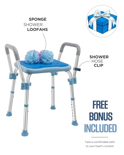 Bath Chair Shower Benches Bench with Arms,Medical Shower Chair Bench Bath Stool Safety Shower Seat for Elderly, Adults, Disabled,Blue Shower Stools and Benches