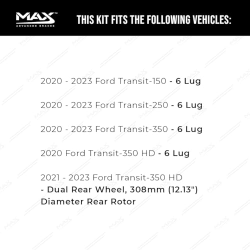 Image of Max Advanced Brakes Rear Brake Kit Compatible With 2020 2021 2022 2023 Ford Transit-150 Transit-250 w / 6 Lug Rotors Replacement Premium OE Disc Brake Rotors and Ceramic Brake Pads