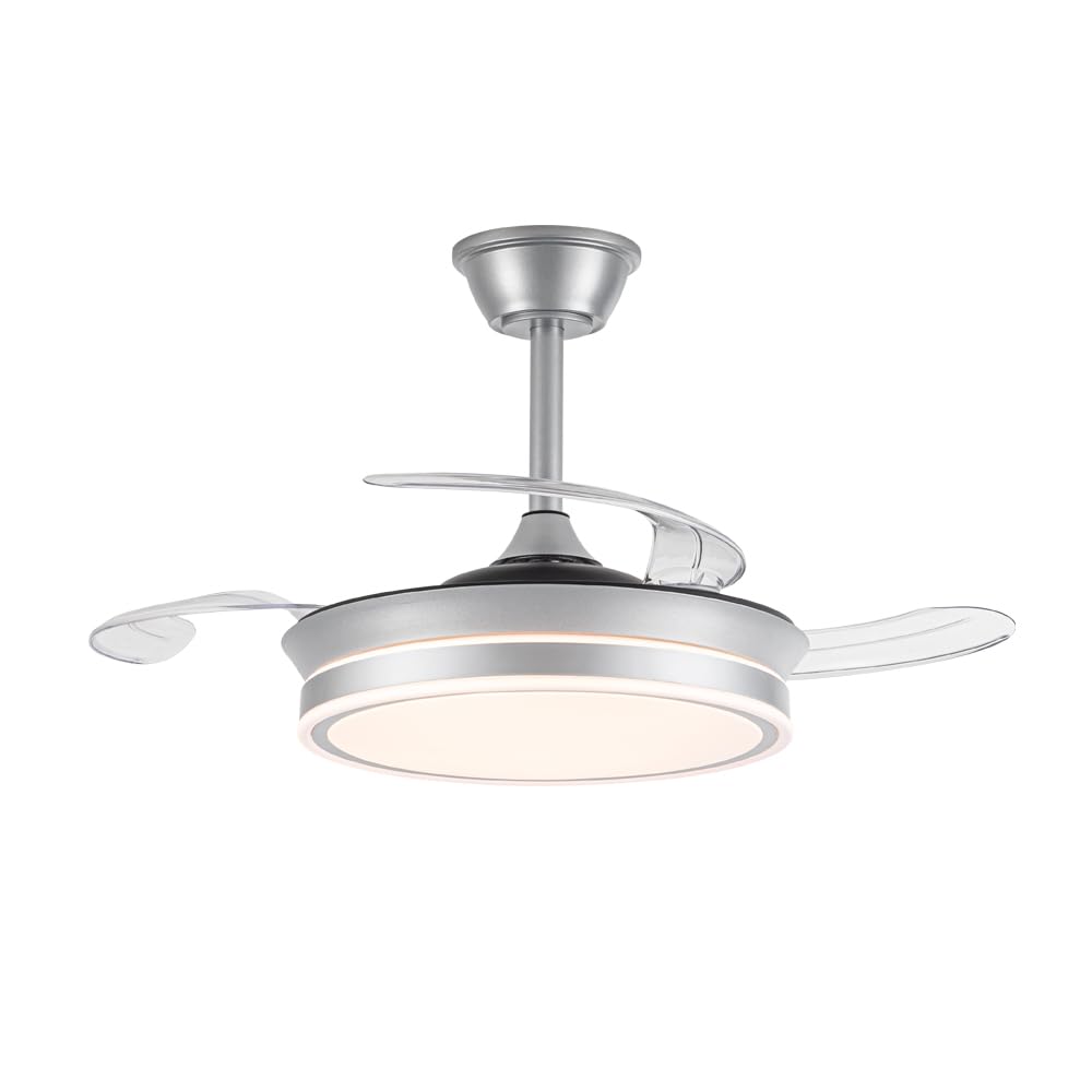 wonderlamp - Ventilador de techo Smart con APP y mando a Distancia, Ventilador de techo con aspas retráctil, Miso Mini Evo Plata 46W, Memoria de encendido, 3 CCT, Intensidad Regulable, Silencioso