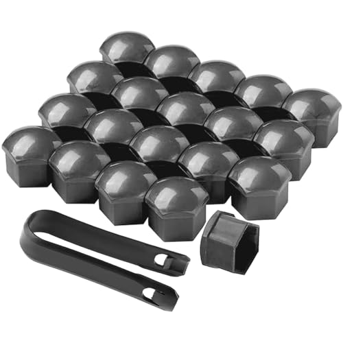 QitinDasen 20 Pièces 19 mm Voiture Roue Cache-Écrous, Bouchon à Vis de Moyeu de Voiture Universel, Cache-Écrou de Pneu Hexagonal avec Outil de Retrait (Gris)
