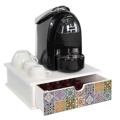 Lupia - Organizer Porta Capsule e Cialde Caffè, Cassetto Contenitore Bianco in Legno, Adatto per la cucina, angolo bar, ufficio, White TILES, Design Elegante, 33x33 cm