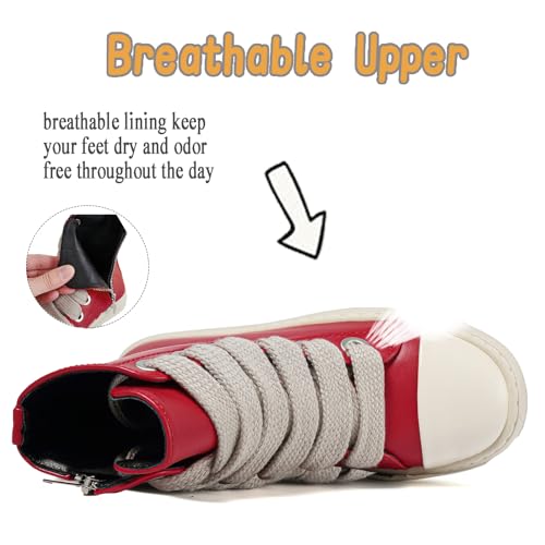 Kids High Top Sneakers Zipper Lace Sneakers Girls Multi Colored Thick Sole Casual Platform Walking Shoe Red3