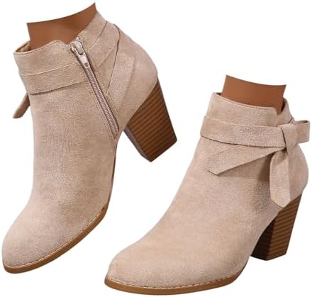 Women's Tie Knot Chelsea Pump Ankle Boots Closed Toe Stacked Heel...