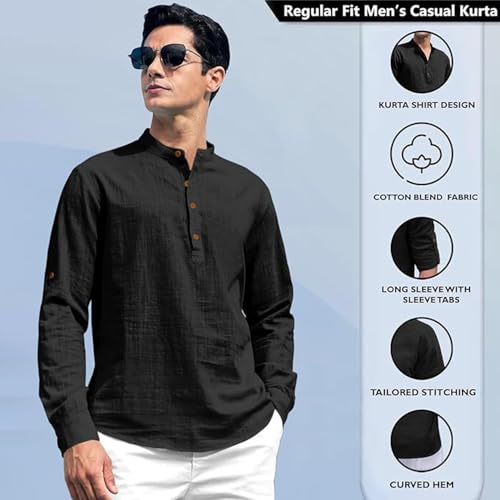 Image of Beige Color Cotton Blend Mandarin Neck Short Kurta Straight Kurta for Men (S)