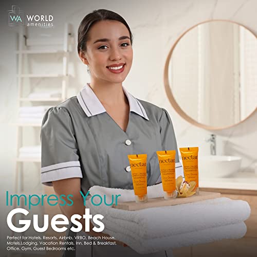 World Amenities - Nectar Bulk 2-in-1 Conditioning Shampoo | 50 Count | Sweet Orange Blossom, Mini Travel Size Toiletries (100% Recyclable Tube with Flip Top Cap) Hotel Amenities, for All Hair Types