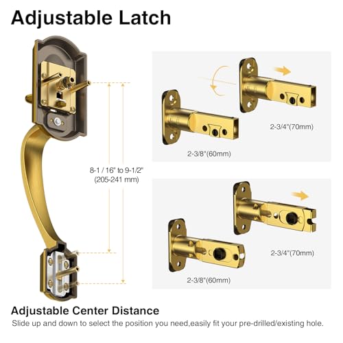 Image of Front Door Lock Set, Brass Front Door Handle and Deadbolt Set, Vintage Exterior Door Lock Set, Front Door Handle with Single Cylinder, Reversible for Right & Left, Antique Brass