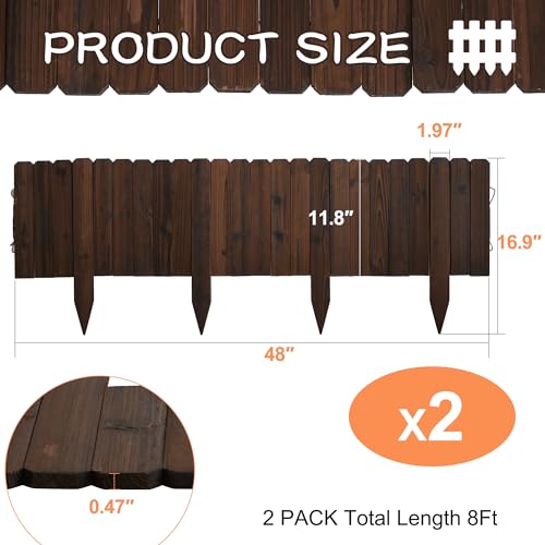 GHWIE Wooden Garden Fence Wood Garden Edging Border Decorative Landscape Border Edging,Planting Tree Fence Yard Patio Path Edging Landscape Edging Flower Bed Fences-11.8'' H x 48'' L (1PACK)
