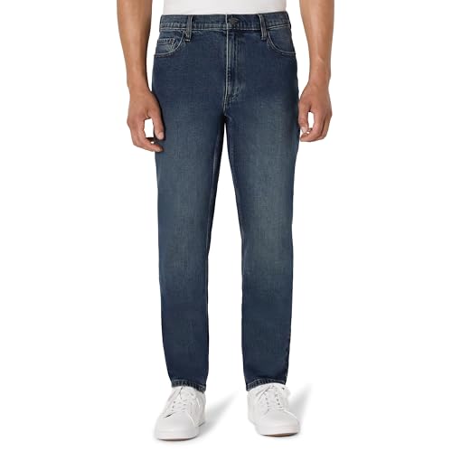 Amazon Essentials Jeans Dritti Leggermente Elasticizzati Uomo, Lavaggio Scuro Colorato, 36W / 28L
