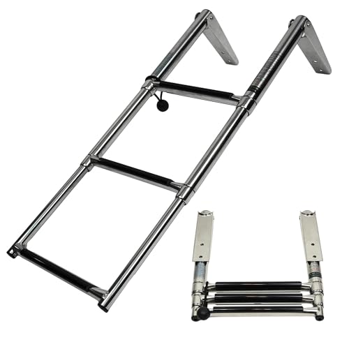 MARINE CITY 3-Step Telescoping Boat Ladder – 304 Stainless Steel, Foldable with Anti-Slip PVC Steps, 400 lbs Capacity, Ideal for Marine Boats & Ships Use