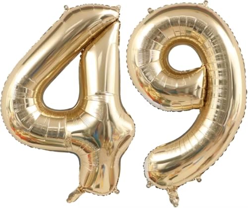 Image of Champagne Gold Number 49 Balloon for 49th Birthday Decorations,40 inch Huge Light Gold 49 Birthday Balloon Foil Four Balloons for 49 Year Old Birthday Party Decoration for Men Women