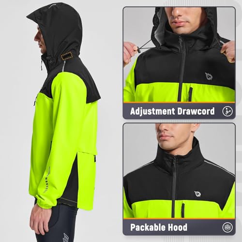 Baleaf Men'S Rain Jacket Waterproof Windbreaker Packable Hood Running Cycling Gear Black Green Xl thumb #3