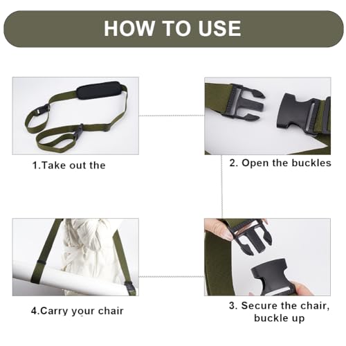 Image of GORGECRAFT Adjustable Carrying Strap Beach Chair Backpack Anti-Slip Shoulder Carry Straps Replacement Universal for Foldable Bikes Scooter Camping Backpacking Picnics Outdoor Olive Green 106-176cm