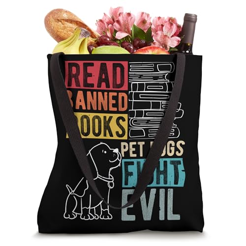 Bolsa tote de lectura con diseño 'Read Banned Books' y 'Pet Dogs Fight Evil' miniatura 4