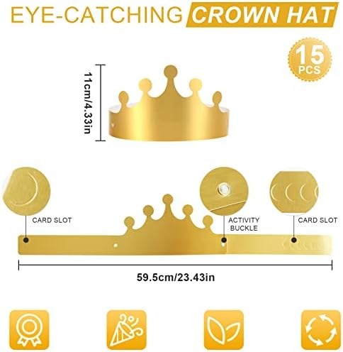 KEYIDO 15 Pieces Paper Crowns for Kids Gold Cardboard Crown to Decorate Crown Making Kit with Gem Jewels Number and Letter Stickers for Adult Children Birthday Party Homemade Craft Crown Hats
