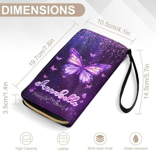 Personalized Womens Wallet, Custom Name Butterfly Pattern Purse for Women, Large Credit Card Ladies Wallets, Leather Card Holder Wallets with Zipper & Phone Holder2