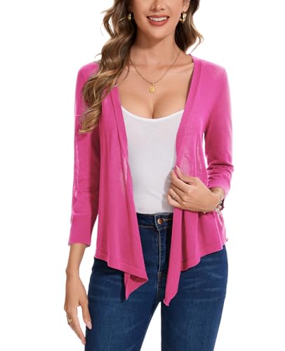 Image of MINTLIMIT Women's Tie Front Cardigan Casual 3 /4 Sleeve Bolero Shrug Knotted Lightweight Sheer Shrug Cardigan Sweater Top