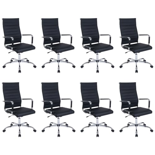 Walmokid Office Desk Chair with Wheels Set of 8, Ergonomic Black Leather Conference Room Chairs...