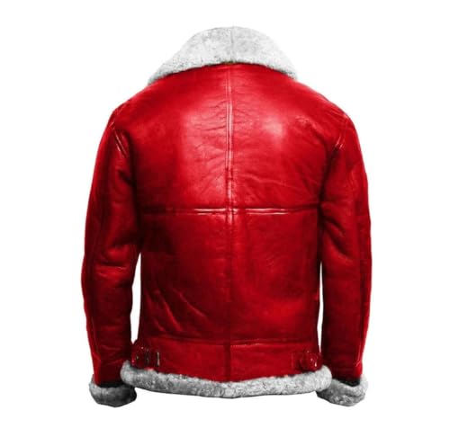 Men’s Handmade Christmas Holiday A2 Bomber RAF Aviator Faux Fur Lining Genuine Red Leather Jacket2