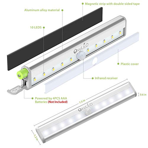 Motion Sensor Closet Lights - Under Cabinet Lighting, Oxyled Wireless Stick-On Anywhere Battery Operated 10 Led Motion Sensor Night Light, Safe Lights For Cabinet Wardrobe Stairs (3 Pack) #TOP4