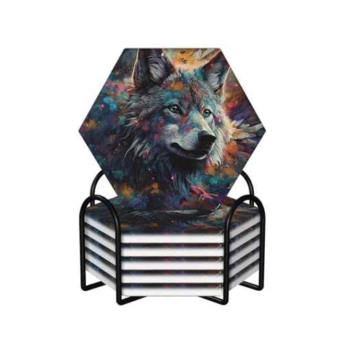 Dessous de verre céramique loup tapis de protection bureau et cuisine